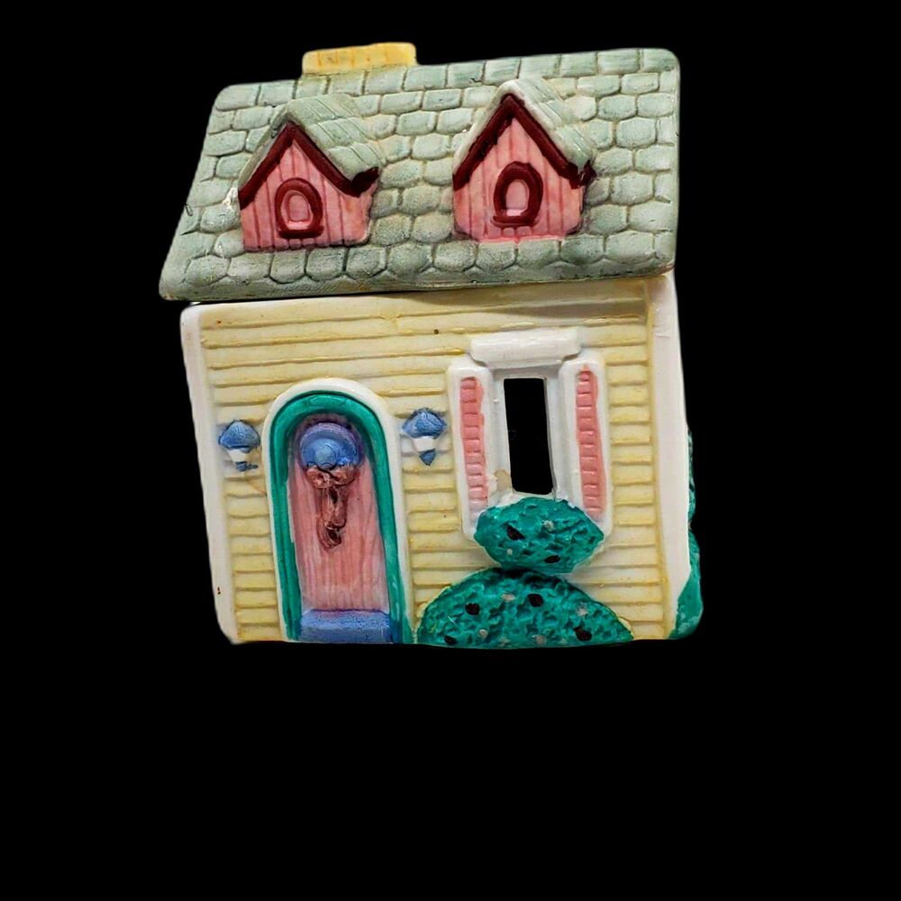 Vintage Hand Painted Ceramic House Tealight Candle Holder Cottage Made in